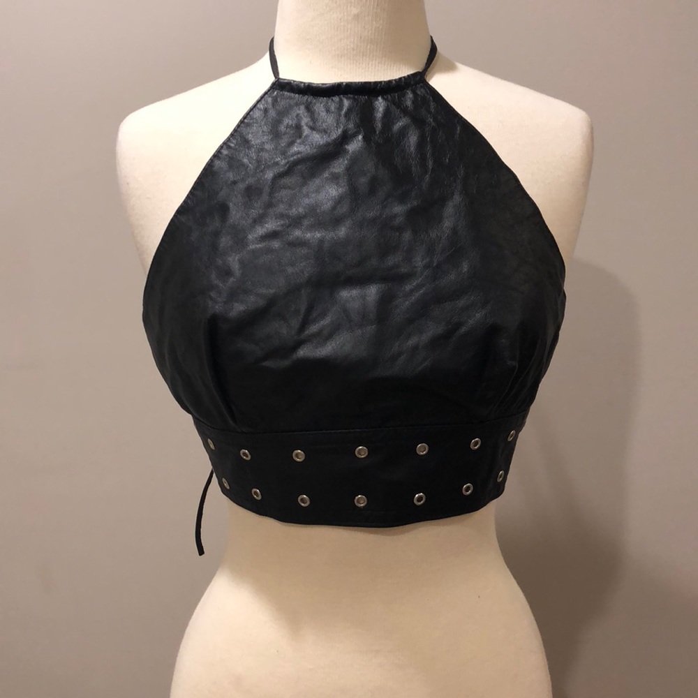 Allure Leather Halter Crop Top Sz S